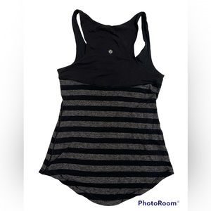 Lululemon Striped Gray and Black Logo Tank Sports Workout Top